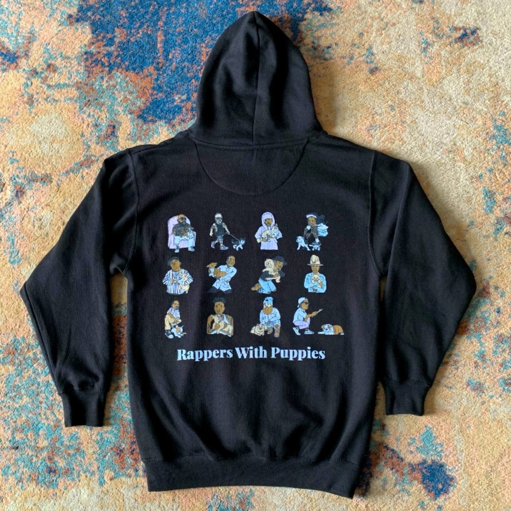 Rappers With Puppies, Black Hoodie, size S